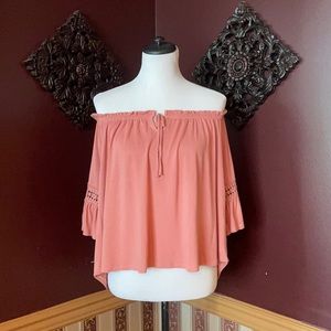 Off-The-Shoulder Coral Blouse